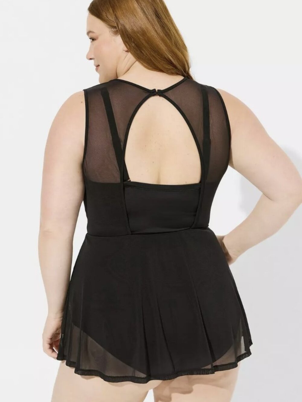Torrid 2 Black Underwire Mesh Overlay One piece Keyhole Swim Dress NWT - Picture 3 of 7